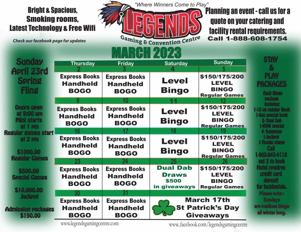 Events Legends Gaming Centre Bingo Truro, Nova Scotia